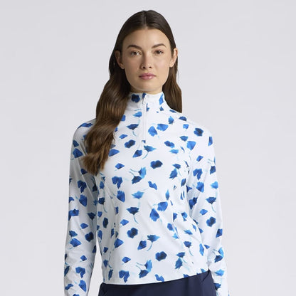 DROP FLORAL SILKY TECH NYLON 1/4 ZIP PULLOVER - US 7004