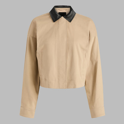 LTD RELEASE LEATHER COLLAR TRI-COTTON CROPPED JACKET - US 6850