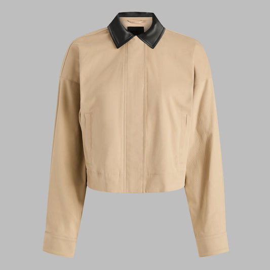 LTD RELEASE LEATHER COLLAR TRI-COTTON CROPPED JACKET - US 6850