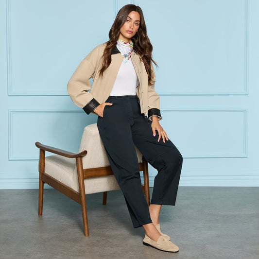 LTD RELEASE LEATHER COLLAR TRI-COTTON CROPPED JACKET - US 6850
