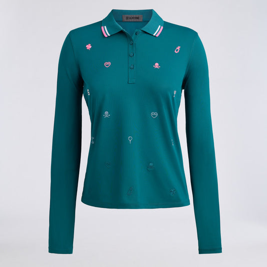 ICON EMBROIDERED TECH PIQUÉ LONG SLEEVE POLO - US 5886