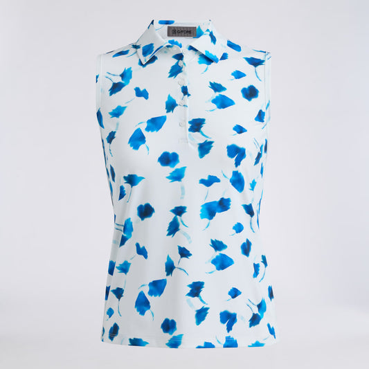 DROP FLORAL SILKY TECH NYLON SLEEVELESS POLO - US 0555