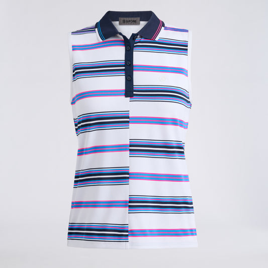 OFFSET STRIPE TECH PIQUÉ SLEEVELESS POLO - US 1377