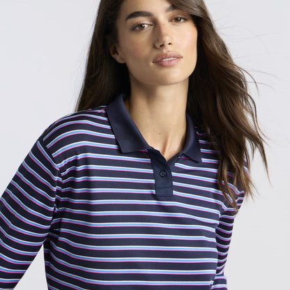 STRIPED IT TECH PIQUÉ RELAXED LONG SLEEVE POLO - US 8027
