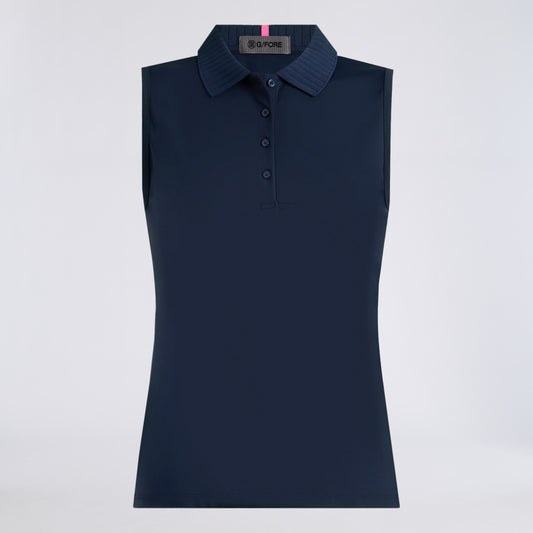 PLEATED COLLAR SILKY TECH NYLON SLEEVELESS POLO - US 8144