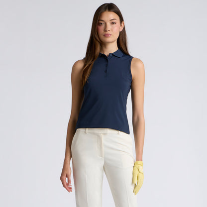 PLEATED COLLAR SILKY TECH NYLON SLEEVELESS POLO - US 8144