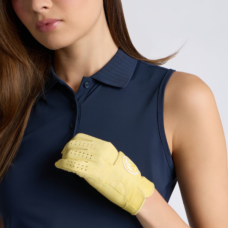 PLEATED COLLAR SILKY TECH NYLON SLEEVELESS POLO - US 8144