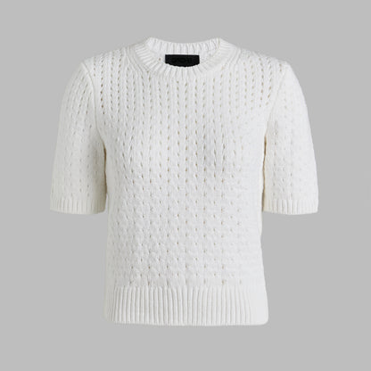 LTD RELEASE VILLA COTTON BLEND CROPPED SHORT SLEEVE SWEATER - US 4209