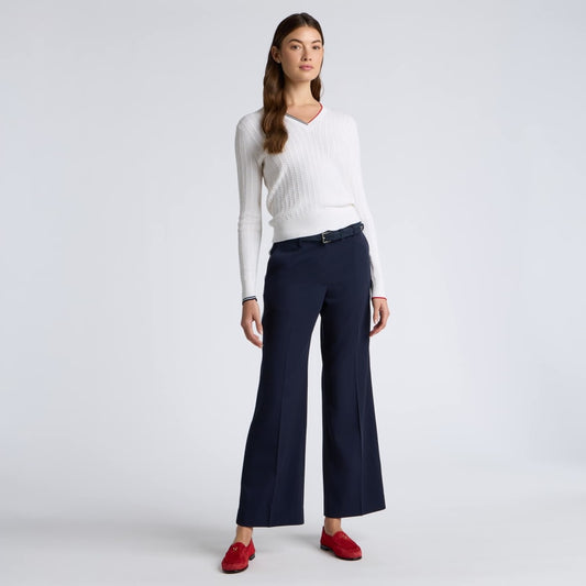 CABLE KNIT COTTON CASHMERE V NECK SWEATER - US 8119
